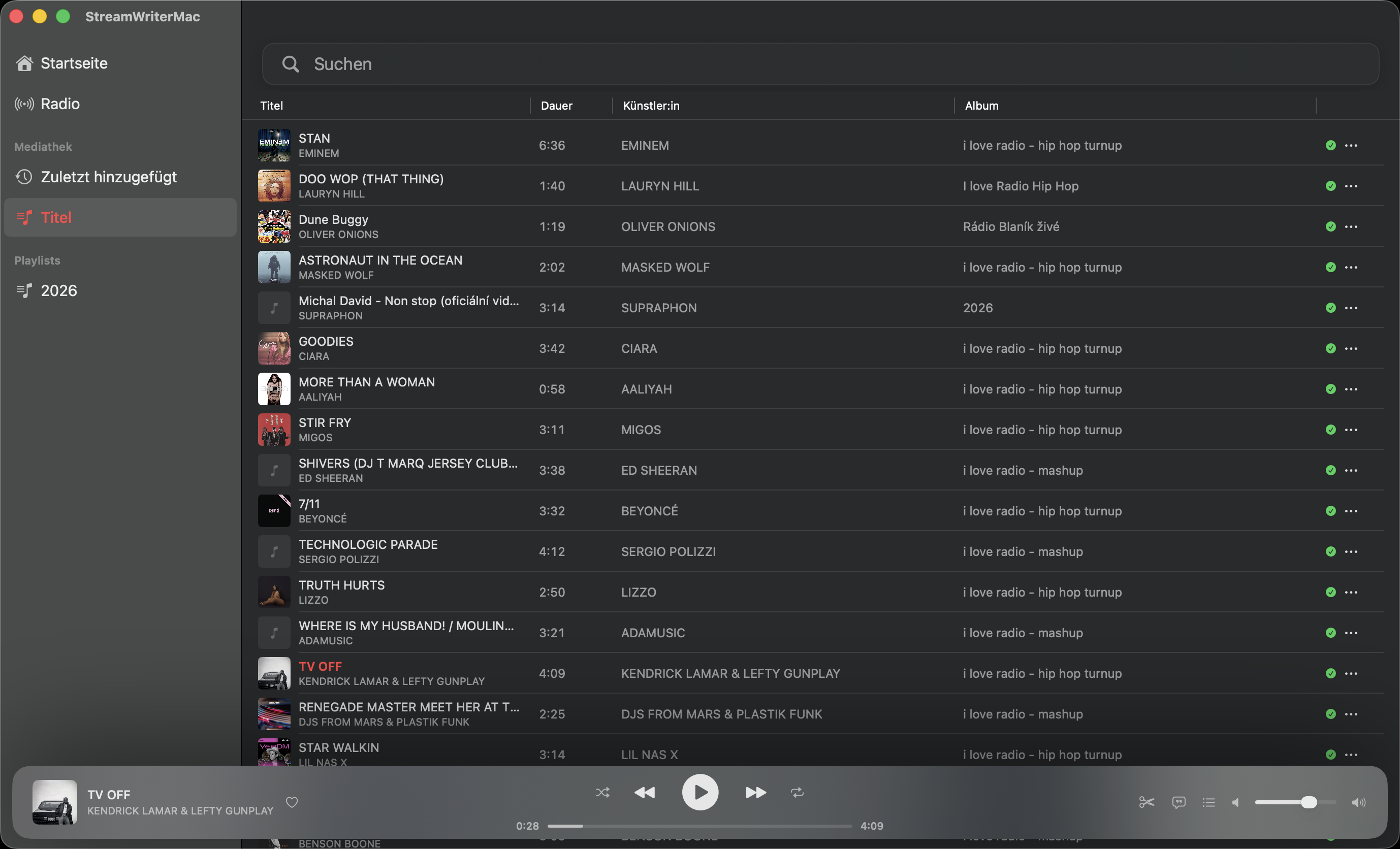 StreamWriter Studio Mediathek – aufgenommene Radio-Songs am Mac
