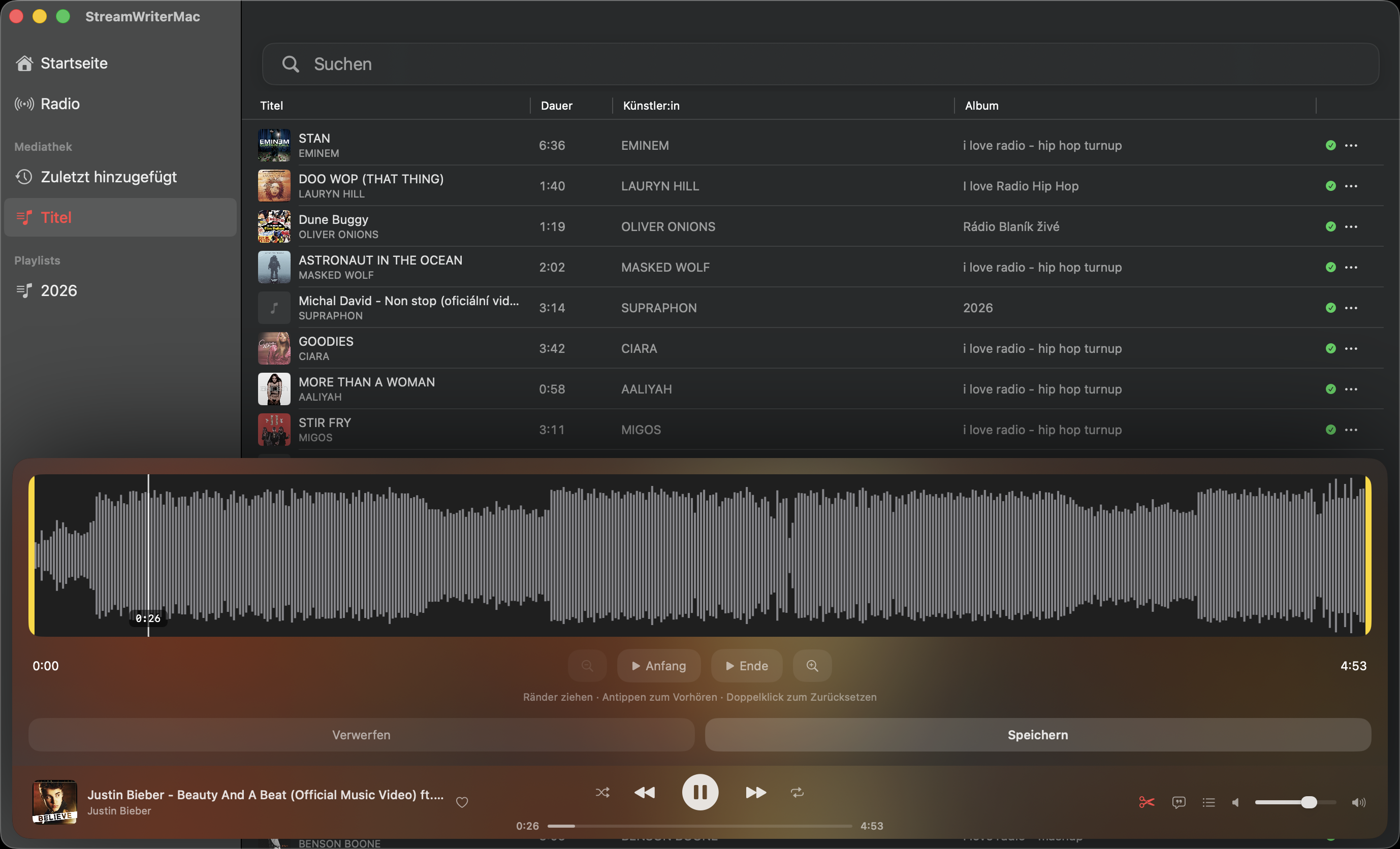 StreamWriter Studio – Radio am Mac aufnehmen und Titel im Wellenform-Editor schneiden