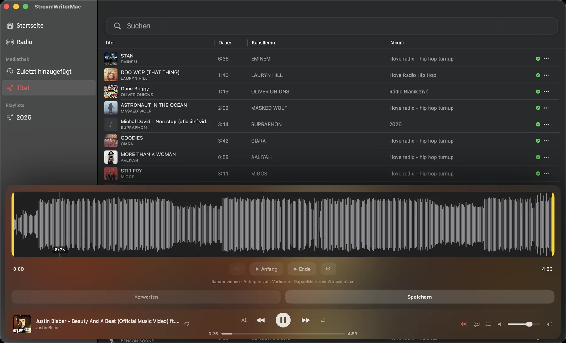 StreamWriter Studio – Radio aufnehmen und im Wellenform-Editor schneiden